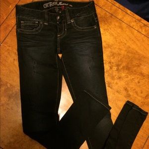 Guess black distressed stretch skinny jeans sz 24